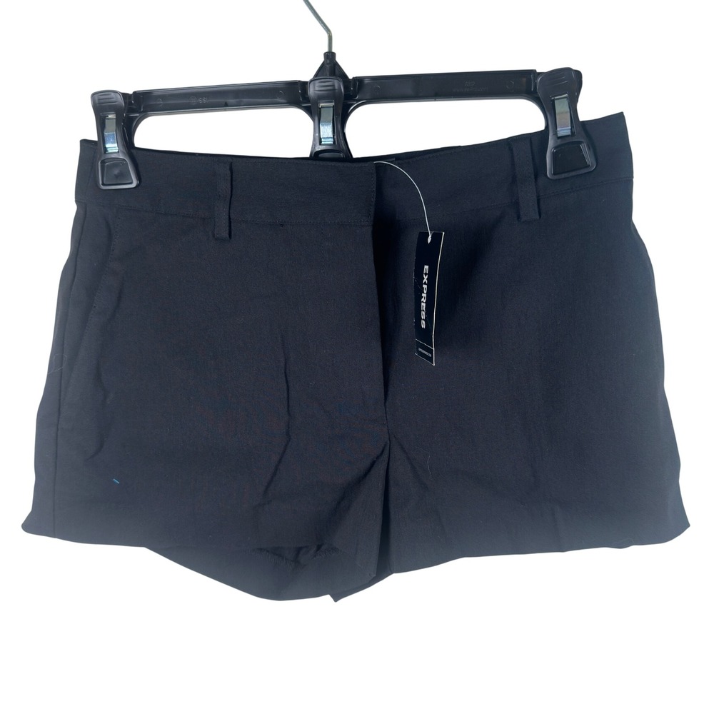 Express Size 1/2 Black Stretch Dress Shorts Mid Rise Rayon Blend NWT Career